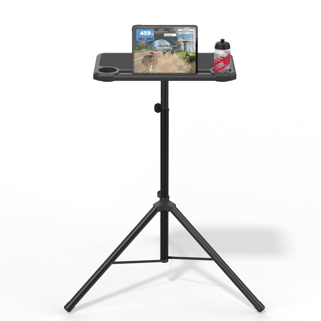 KOM Cycling Media Desk - Scrivania Per Ciclismo Indoor Con Supporto Regolabile Per Laptop/Tablet, Antiscivolo, Porta Bottiglia, Per Zwift E Allenamento Virtuale